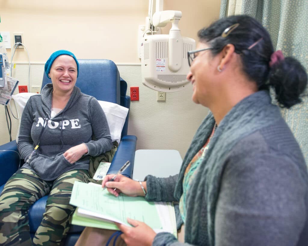 female soldier receiving chemotherapy treatment 